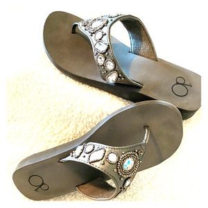 Gray slip on sandals